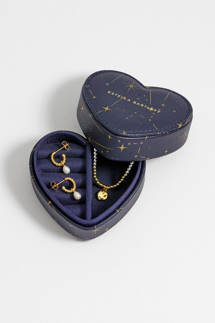 Estella Bartlett Mini Heart Jewellery Box Navy Celestial Print