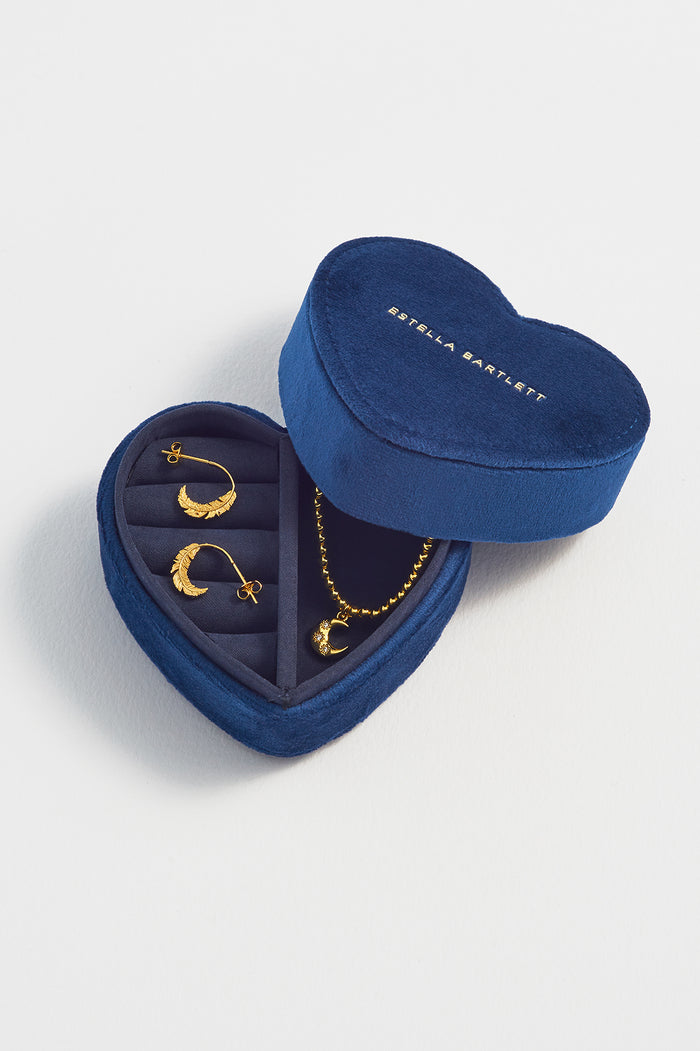 Estella Bartlett Mini Heart Jewellery Box Navy Velvet