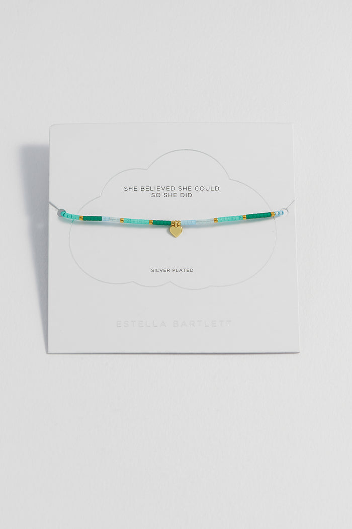 Estella Bartlett Mini Heart Miyuki Bracelet Gold Plated | Green Packaging Message: She Believed She Could So She Did