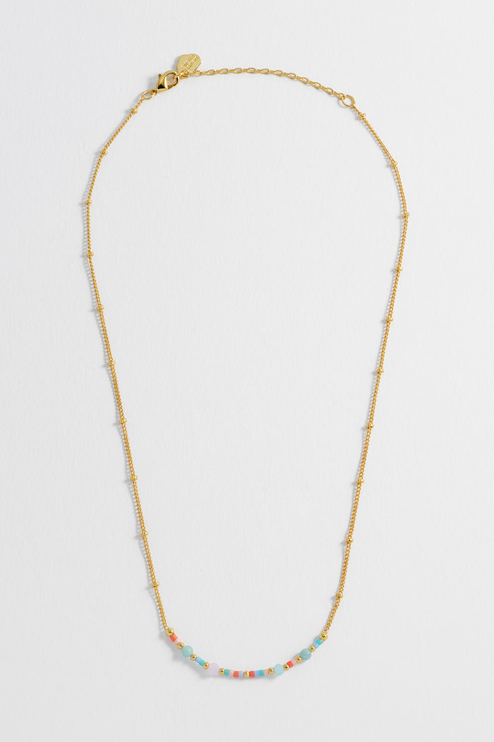 Estella Bartlett Mini Mixed Beaded Chain Necklace Gold Plated Packaging Message: Love