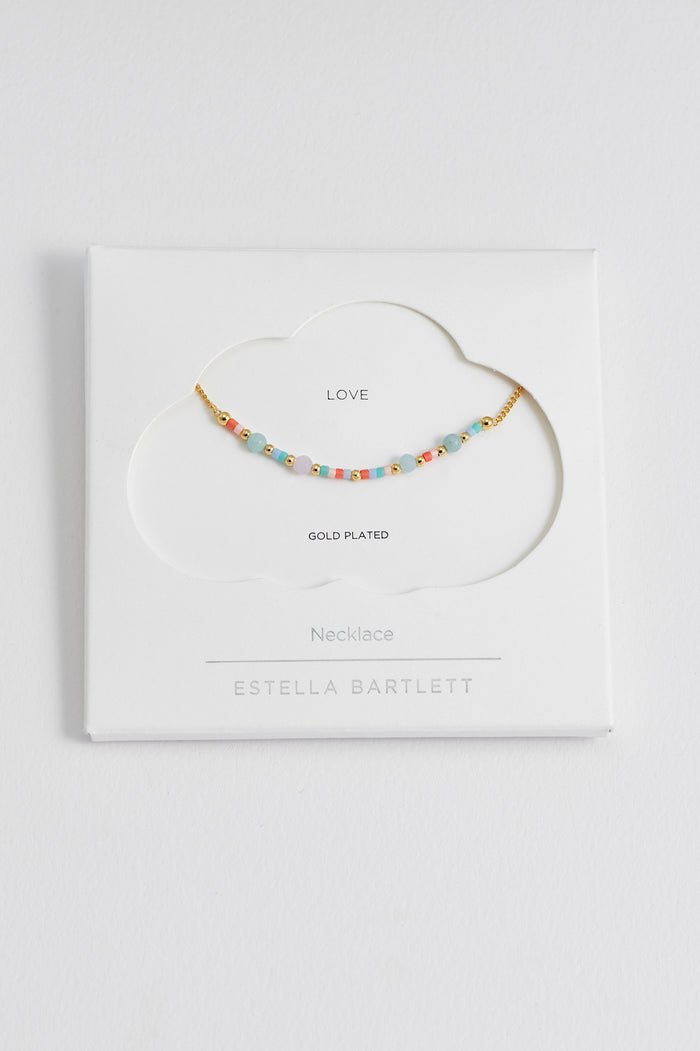 estella bartlett Mini Mixed Beaded Chain Necklace Gold Plated Packaging Message: Love