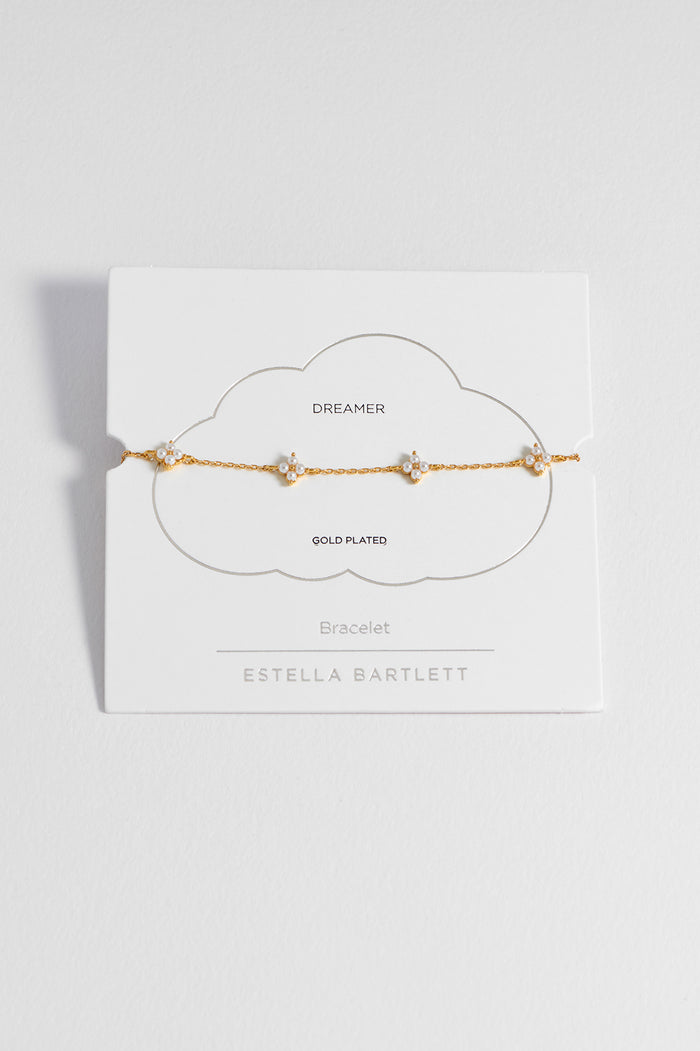 estella bartlett Mini Pearl Flower Bracelet Gold Plated Packaging Message: Dreamer
