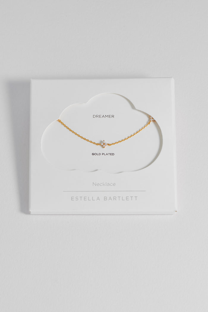 estella bartlett Mini Pearl Flower Necklace Gold Plated Packaging Message: Dreamer