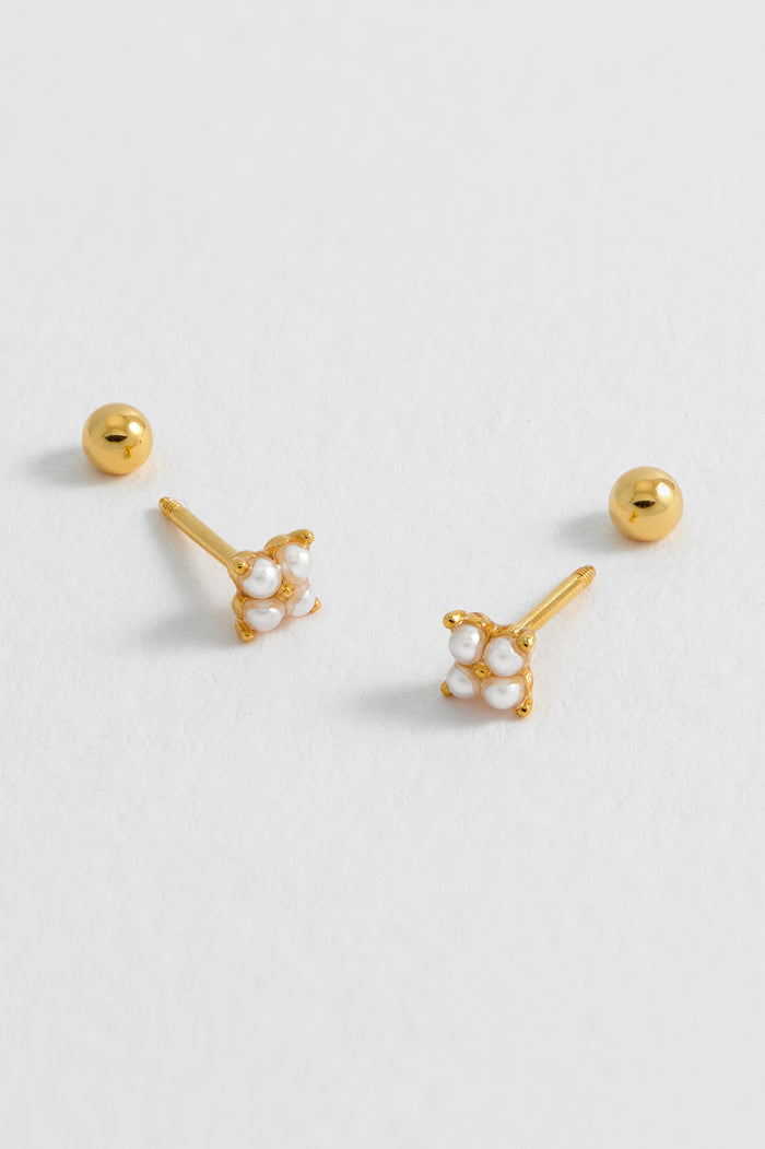 Estella Bartlett Mini Pearl Flower Studs Gold Plated | Pearl