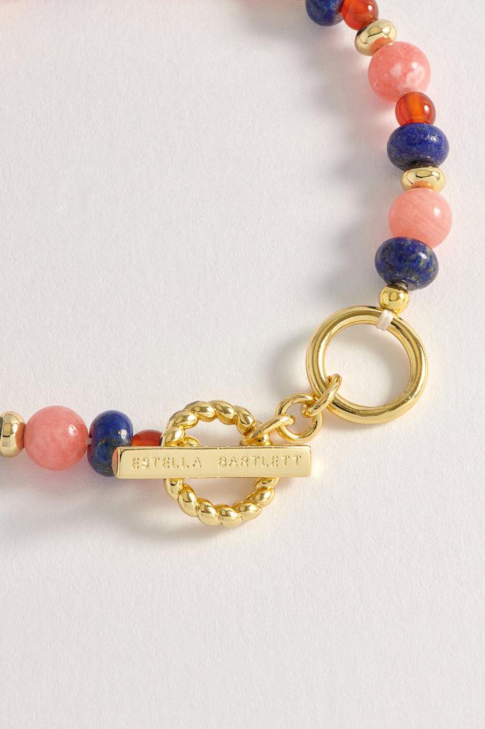 Estella Bartlett Mixed Gemstone T-Bar Bracelet Gold Plated | Lapis Red Agate And Rhodoschrite
