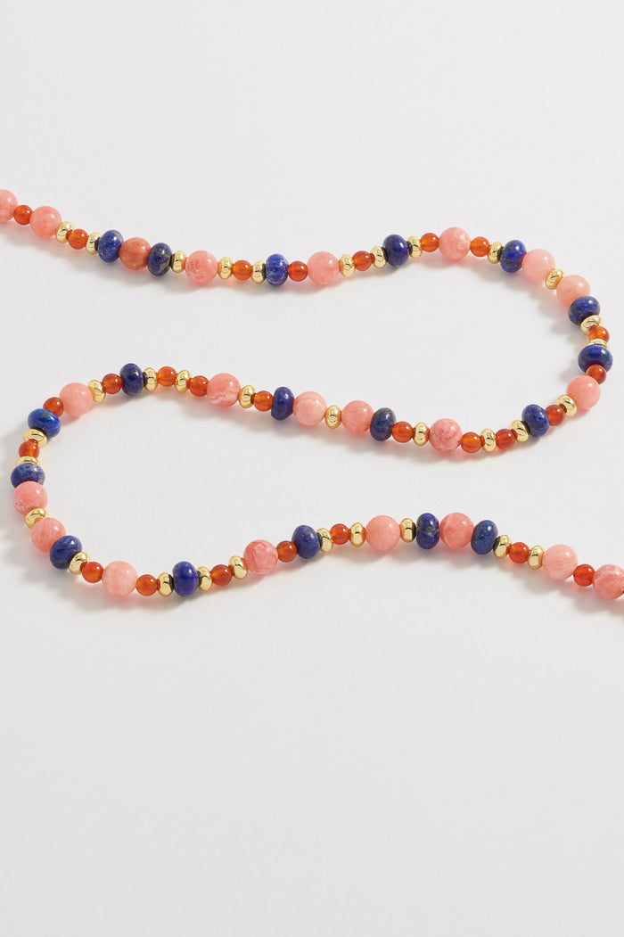 Estella Bartlett Mixed Gemstone T-Bar Necklace Gold Plated | Lapis Red Agate And Rhodoschrite