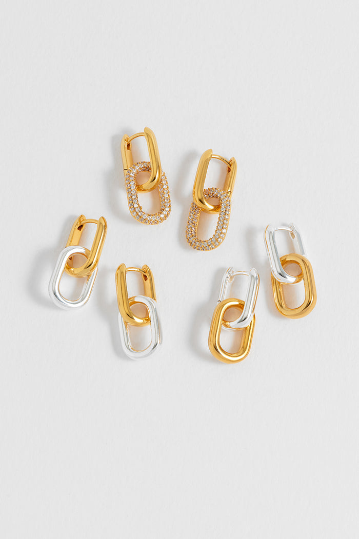 Estella Bartlett Mixed Link Hoops Gold Plated | White CZ