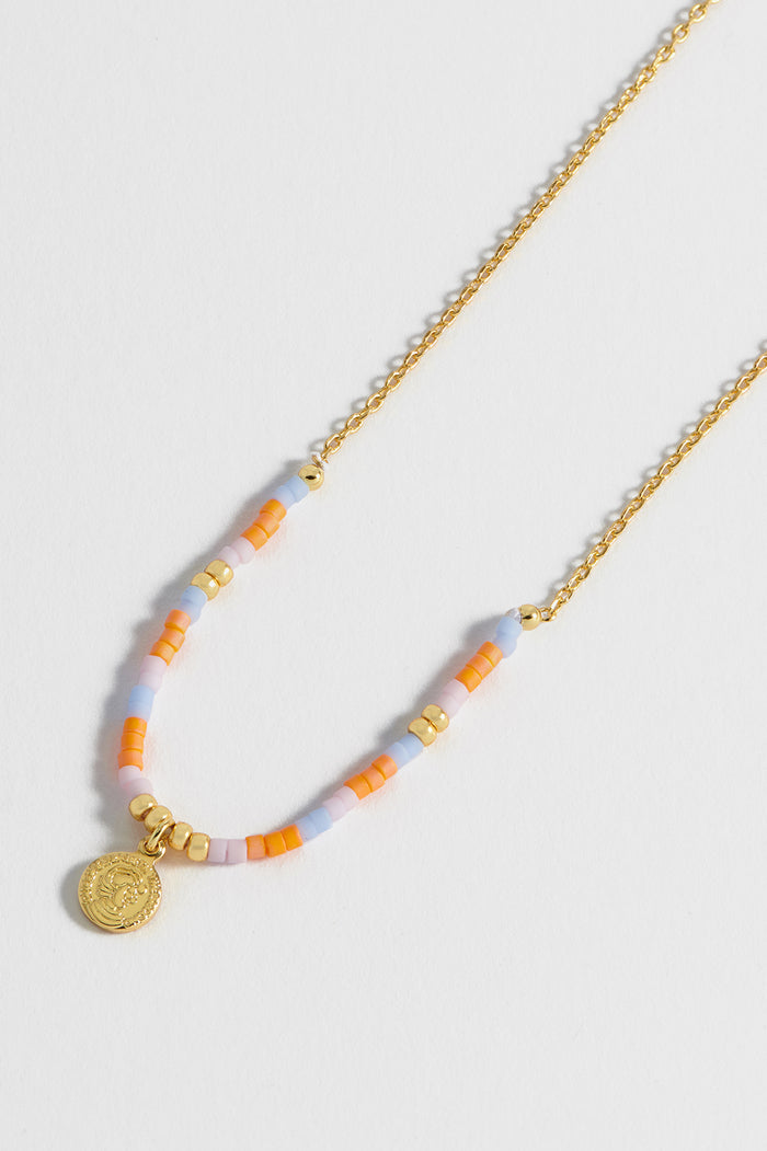 Estella Bartlett Miyuki Coin Pendant Necklace Gold Plated | Orange And Blue Packaging Message: Make A Wish