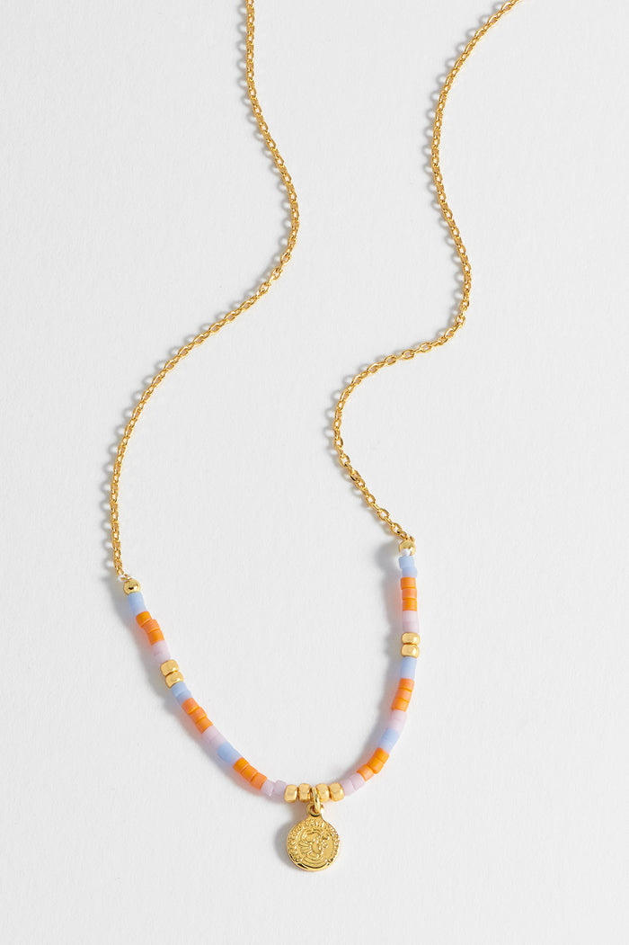 Estella Bartlett Miyuki Coin Pendant Necklace Gold Plated | Orange And Blue Packaging Message: Make A Wish