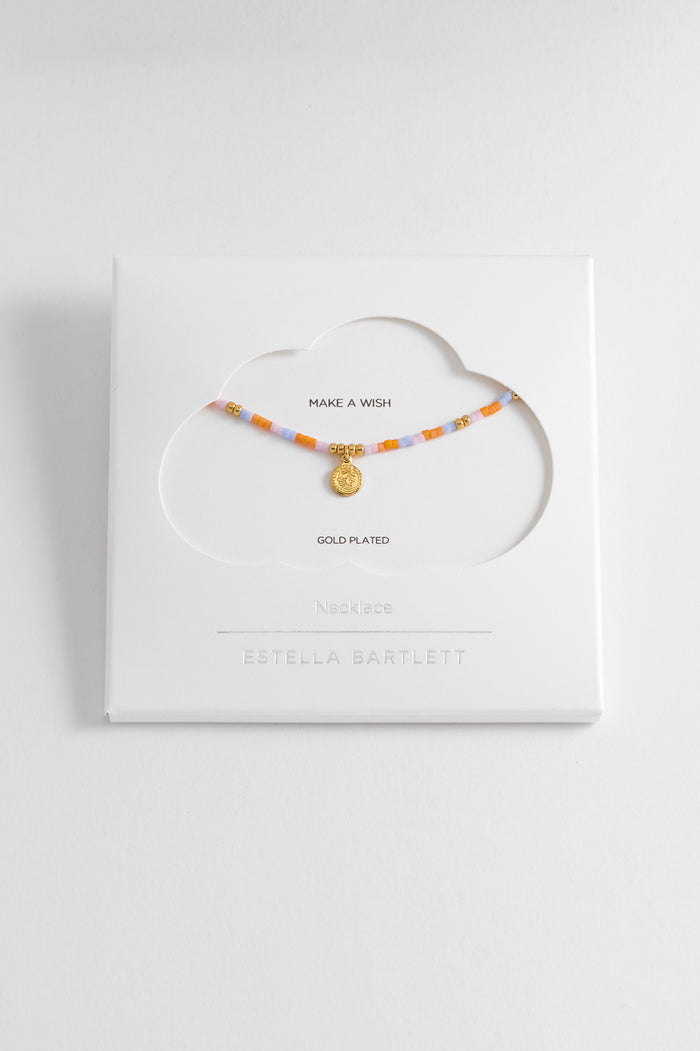 estella bartlett Miyuki Coin Pendant Necklace Gold Plated | Orange and Blue Packaging Message: Make A Wish