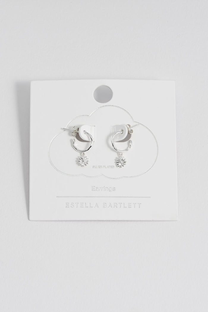 Estella Bartlett Molten Daisy Hoop Earrings Silver Plated