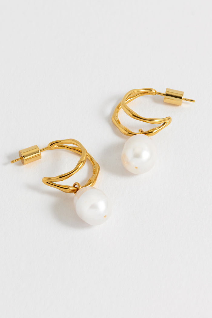 Estella Bartlett Molton Pearl Double Hoop Earrings Waterproof PVD Gold Plated | Pearl