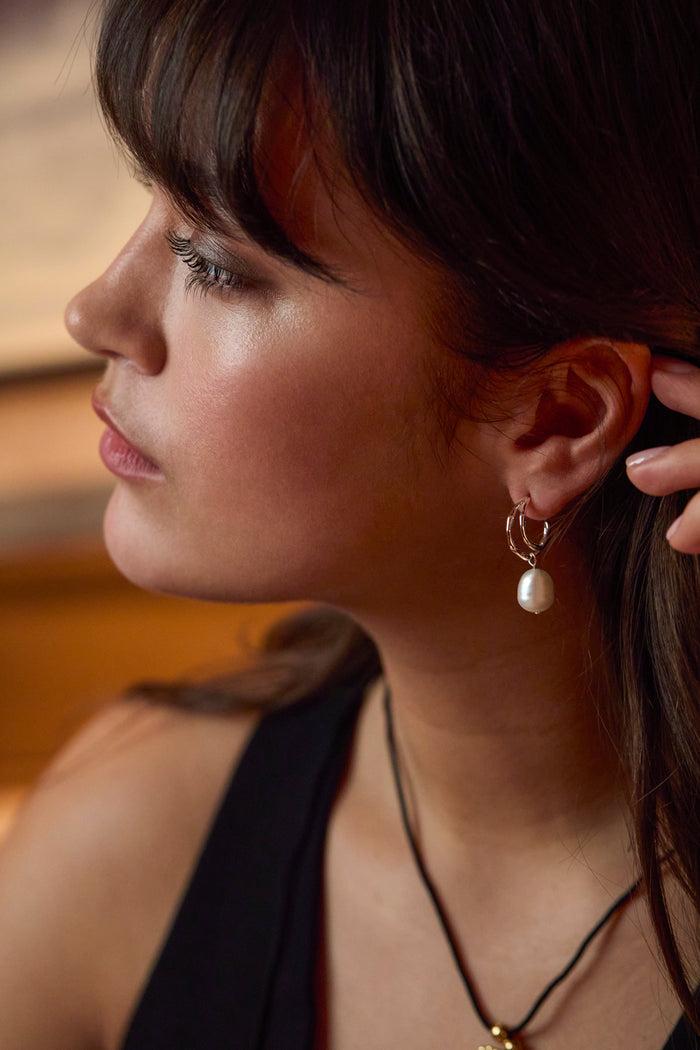 Estella Bartlett Molton Pearl Double Hoop Earrings Waterproof PVD Silver Plated | Pearl