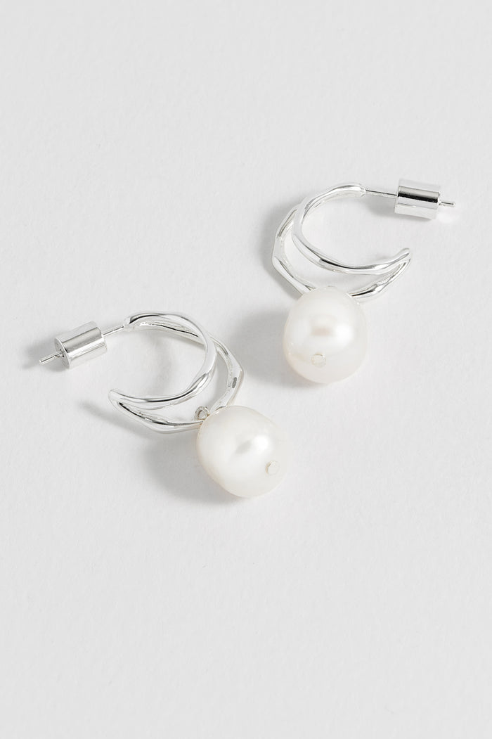 Estella Bartlett Molton Pearl Double Hoop Earrings Waterproof PVD Silver Plated | Pearl