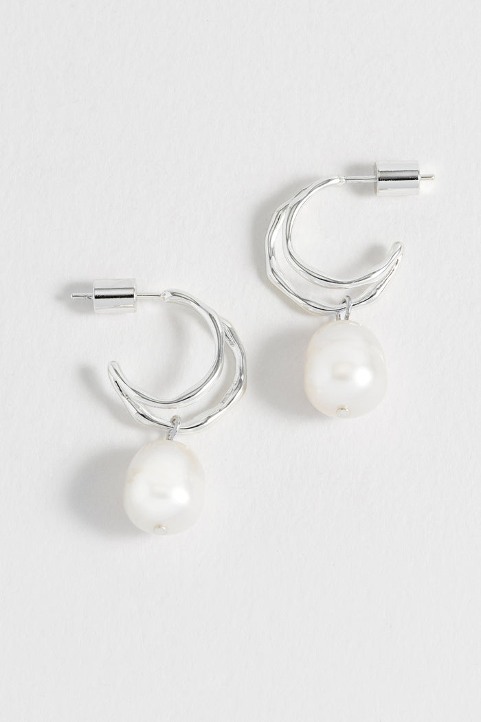 estella bartlett Molton Pearl Double Hoop Earrings Waterproof PVD Silver Plated | Pearl