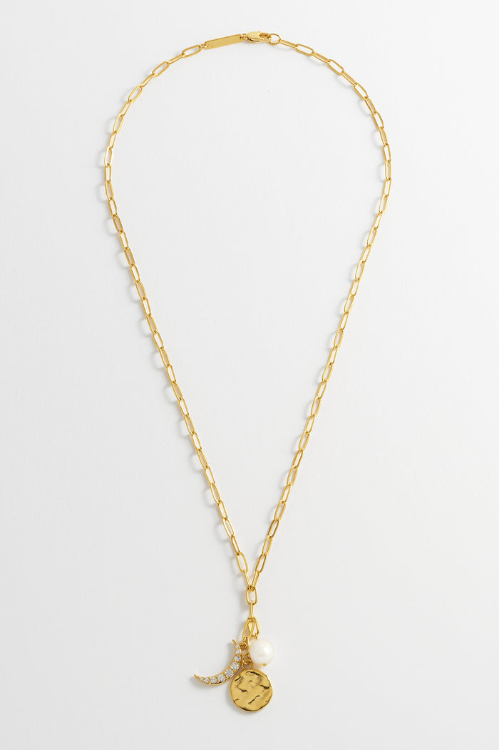 Estella Bartlett Moon Pearl Coin Drop Necklace Gold Plated | Pearl