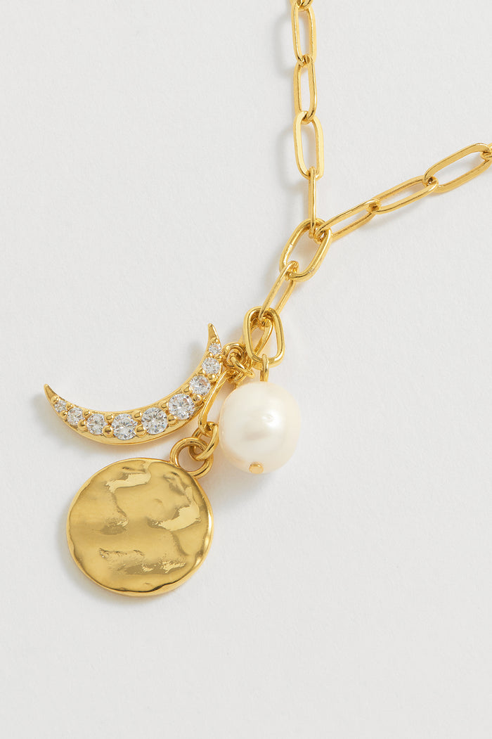 estella bartlett Moon Pearl Coin Drop Necklace Gold Plated | Pearl