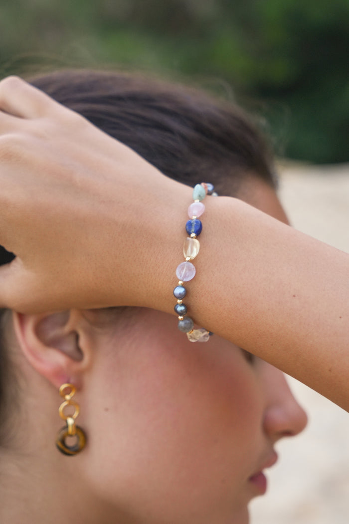 Estella Bartlett Multi Beaded T Bar Bracelet Gold Plated | Mixed Gemstones