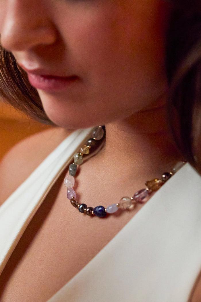 Estella Bartlett Multi Beaded T Bar Necklace Gold Plated