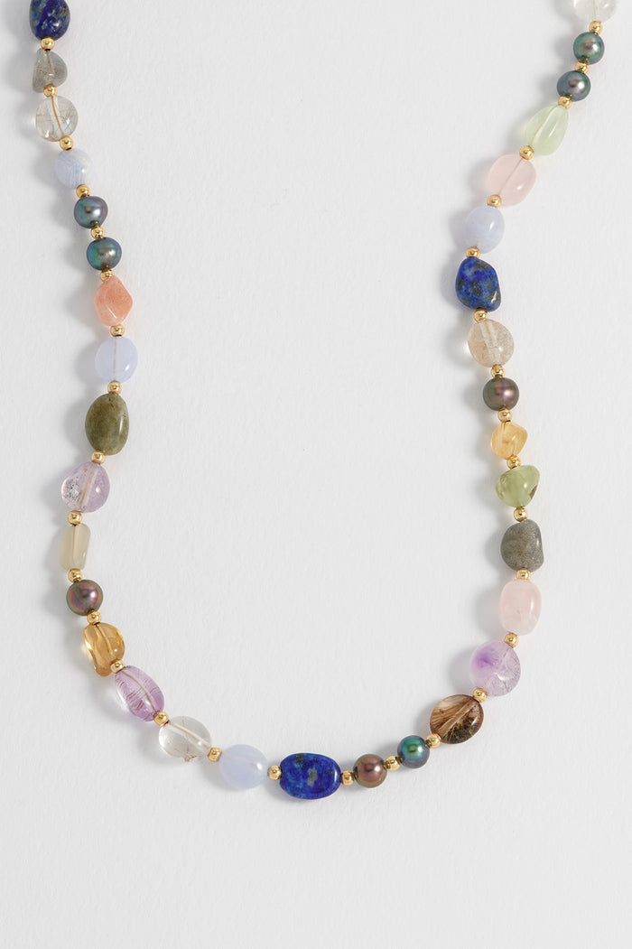 Estella Bartlett Multi Beaded T Bar Necklace Gold Plated