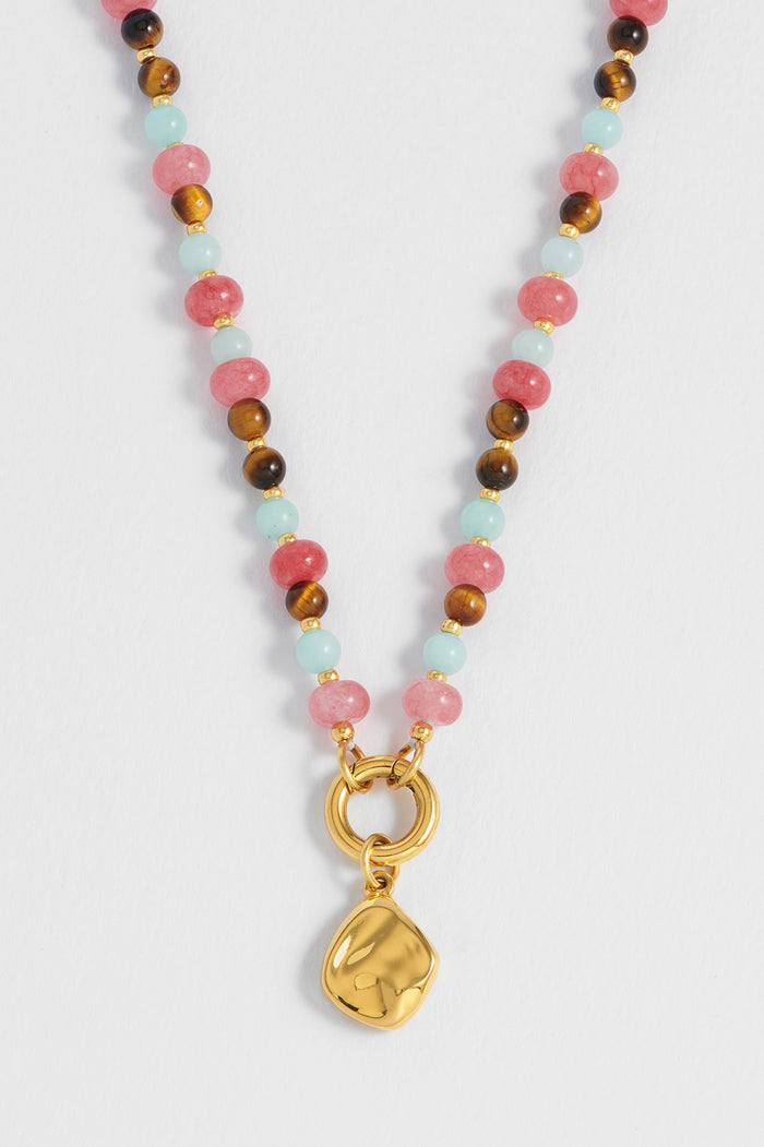 estella bartlett Multi Facet Gemstone Spring Clasp Necklace Waterproof PVD Gold Plated | Mixed Gemstones