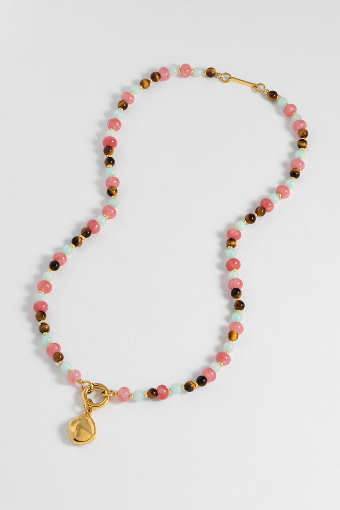 Estella Bartlett Multi Facet Gemstone Spring Clasp Necklace Waterproof PVD Gold Plated | Mixed Gemstones