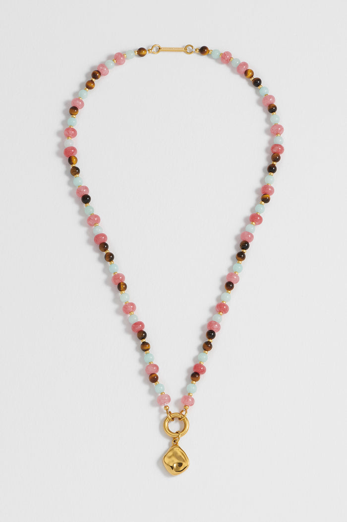 Estella Bartlett Multi Facet Gemstone Spring Clasp Necklace Waterproof PVD Gold Plated | Mixed Gemstones