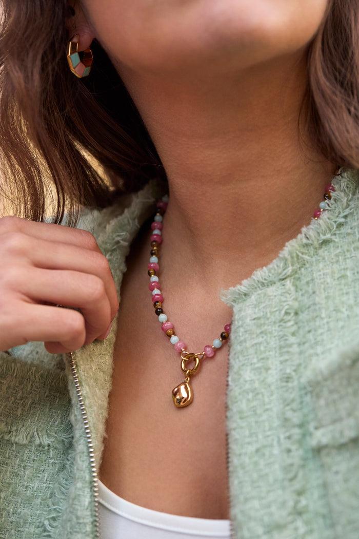 Estella Bartlett Multi Facet Gemstone Spring Clasp Necklace Waterproof PVD Gold Plated | Mixed Gemstones