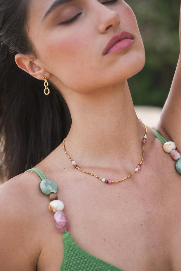 Estella Bartlett Multi Gemstone Rope Chain Necklace Waterproof PVD Gold Plated | Mixed Gemstones