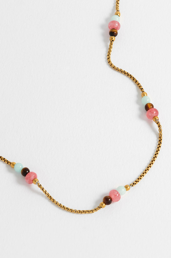 Estella Bartlett Multi Gemstone Rope Chain Necklace Waterproof PVD Gold Plated | Mixed Gemstones