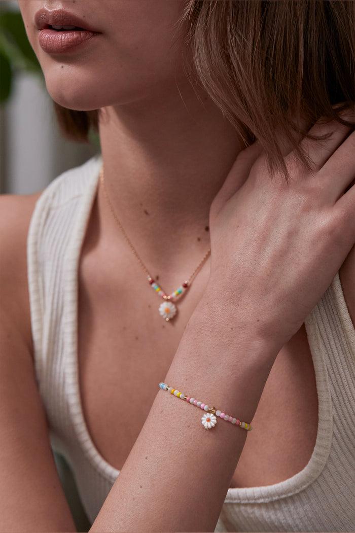 Estella Bartlett Multi Gemstone Shell Flower Bracelet Gold Plated | Shell Packaging Message: You're Bloomin' Perfect