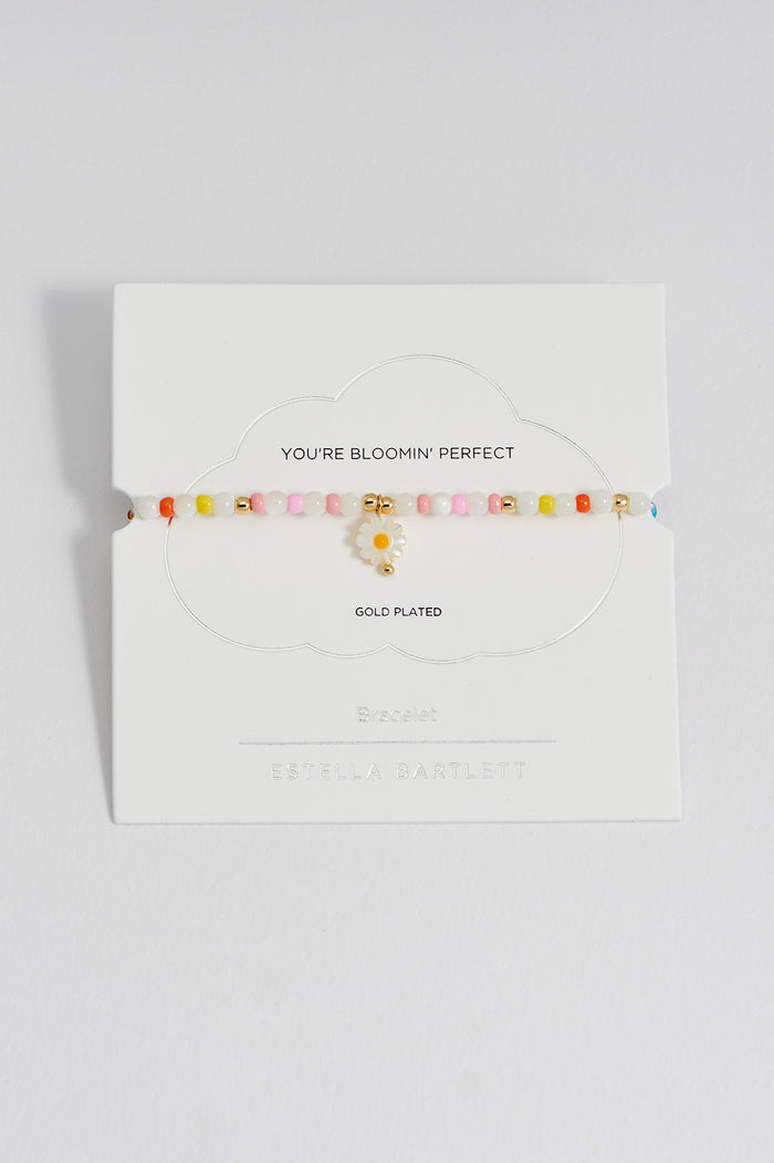 estella bartlett Multi Gemstone Shell Flower Bracelet Gold Plated | Shell Packaging Message: You're Bloomin' Perfect