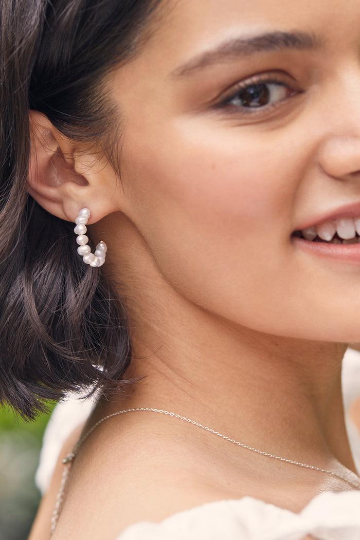 Estella Bartlett Multi Pearl Beaded Hoop Earrings Gold Plated