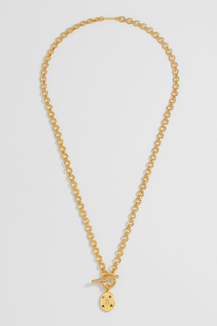 Estella Bartlett Multi Star T-Bar Chunky Necklace Gold Plated | Rainbow CZ