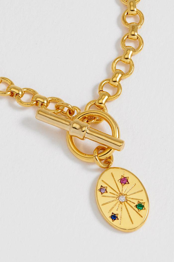 estella bartlett Multi Star T-Bar Chunky Necklace Gold Plated | Rainbow CZ