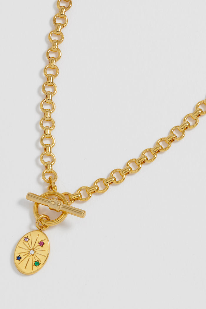 Estella Bartlett Multi Star T-Bar Chunky Necklace Gold Plated | Rainbow CZ