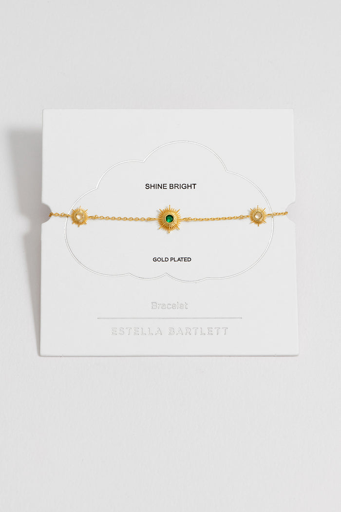 estella bartlett Multi Sunburst Bracelet Gold Plated | Green CZ Packaging Message: SHINE BRIGHT