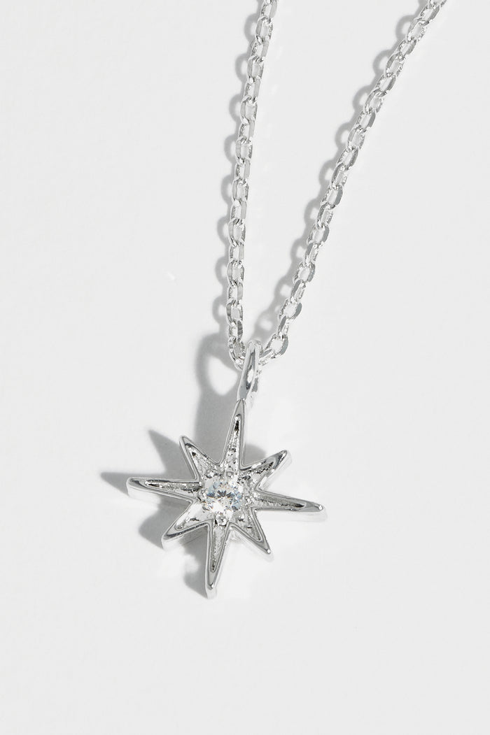 Estella Bartlett North Star CZ Pendant Silver Plated Packaging Message: Make A Wish