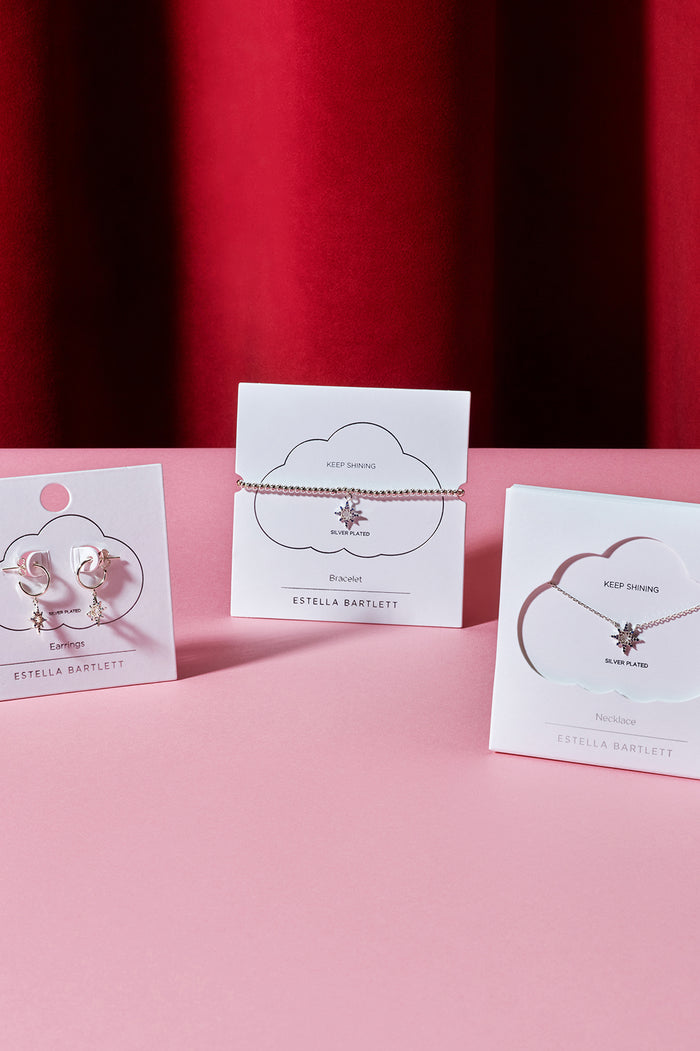 Estella Bartlett North Star Necklace Silver Plated Packaging Message: KEEP SHINING