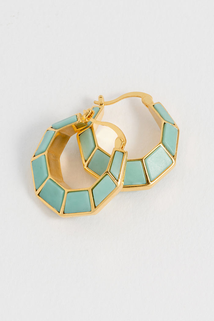 Estella Bartlett Octagon Hinge Hoop Earrings Waterproof PVD Gold Plated | Green Quartz
