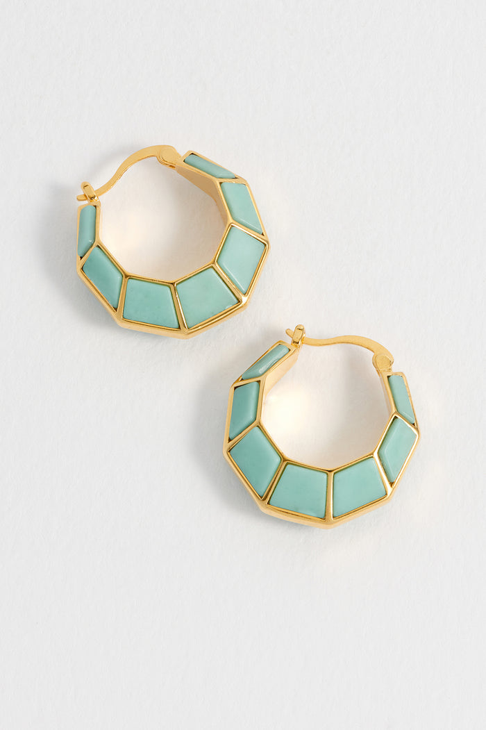 estella bartlett Octagon Hinge Hoop Earrings Waterproof PVD Gold Plated | Green Quartz
