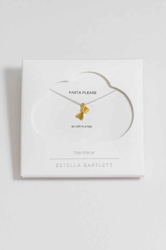 estella bartlett Pasta Pendant Necklace Gold and Silver Plated Packaging Message: PASTA PLEASE