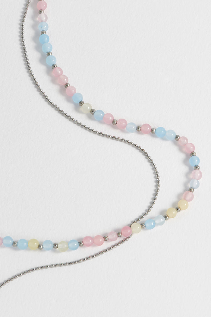 Estella Bartlett Pastel Multi Gemstone Double Necklace Waterproof PVD Silver Plated | Pastel Multi Gemstones