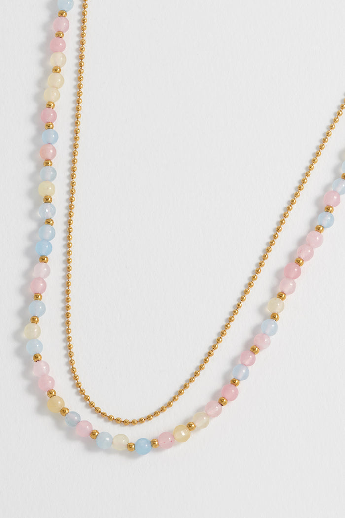 estella bartlett Pastel Multi Gemstone Double Necklace Waterproof PVD Gold Plated | Pastel Multi Gemstones