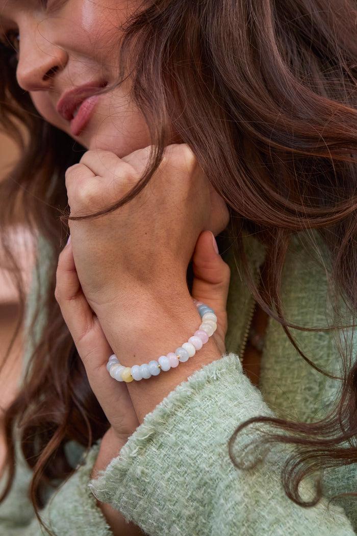 Estella Bartlett Pastel Multi Gemstone T-Bar Bracelet Waterproof PVD Gold Plated | Pastel Multi Gemstones