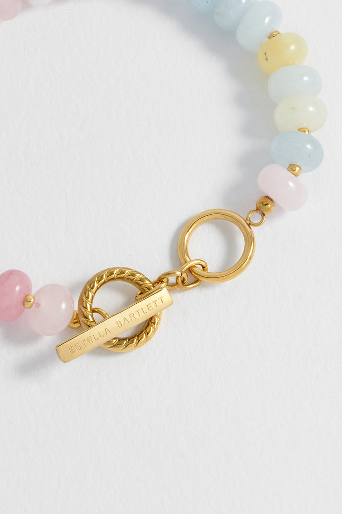 Estella Bartlett Pastel Multi Gemstone T-Bar Bracelet Waterproof PVD Gold Plated | Pastel Multi Gemstones