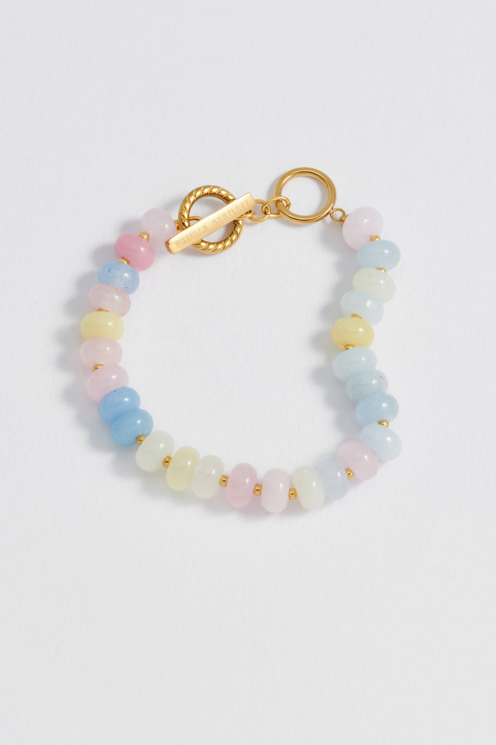 Estella Bartlett Pastel Multi Gemstone T-Bar Bracelet Waterproof PVD Gold Plated | Pastel Multi Gemstones