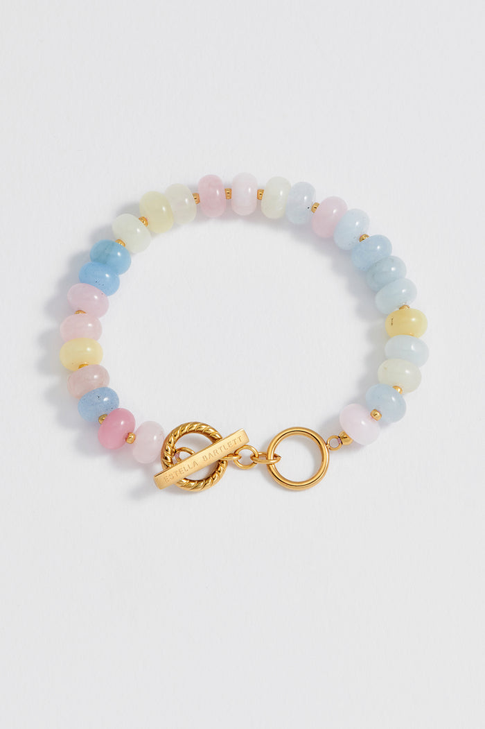 estella bartlett Pastel Multi Gemstone T-Bar Bracelet Waterproof PVD Gold Plated | Pastel Multi Gemstones