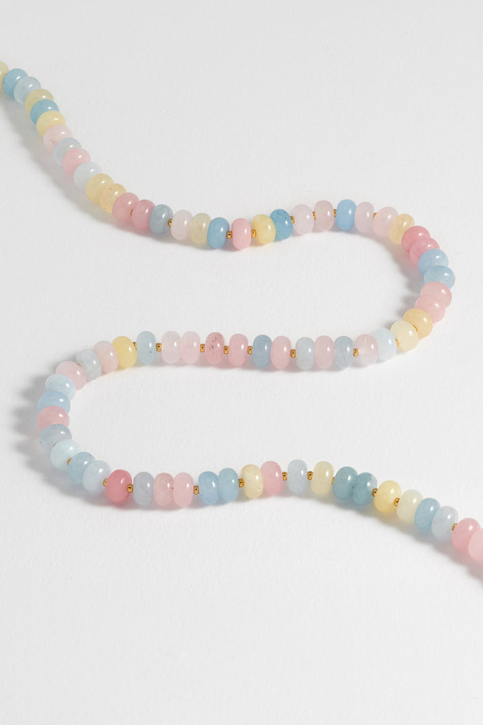 Estella Bartlett Pastel Multi Gemstone T-Bar Necklace Waterproof PVD Gold Plated | Pastel Multi Gemstones