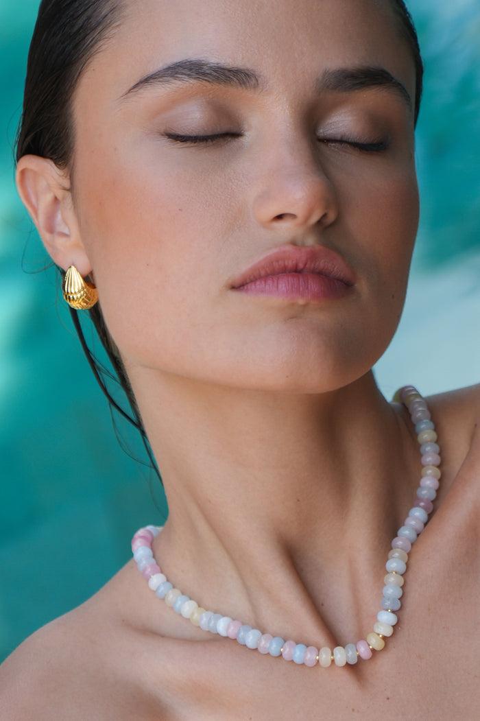 Estella Bartlett Pastel Multi Gemstone T-Bar Necklace Waterproof PVD Gold Plated | Pastel Multi Gemstones